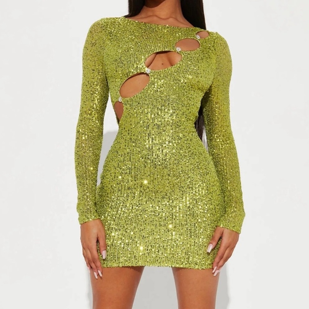 FashionNova Lime Green Sequin Dress